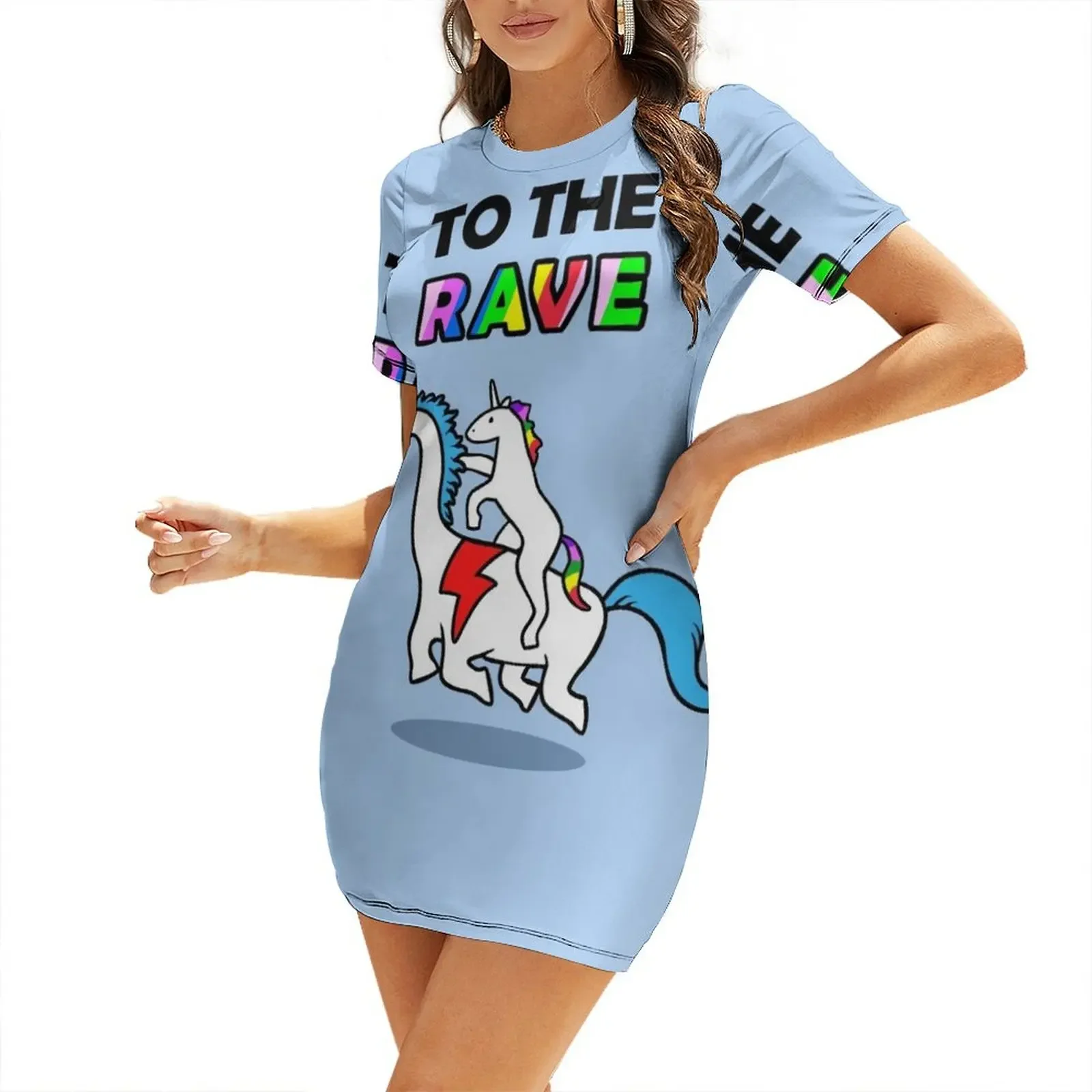 

To The Rave! (Unicorn Riding Dinocorn) Short-Sleeved Dress women's clothing summer 2025 novelties womans clothing Dress