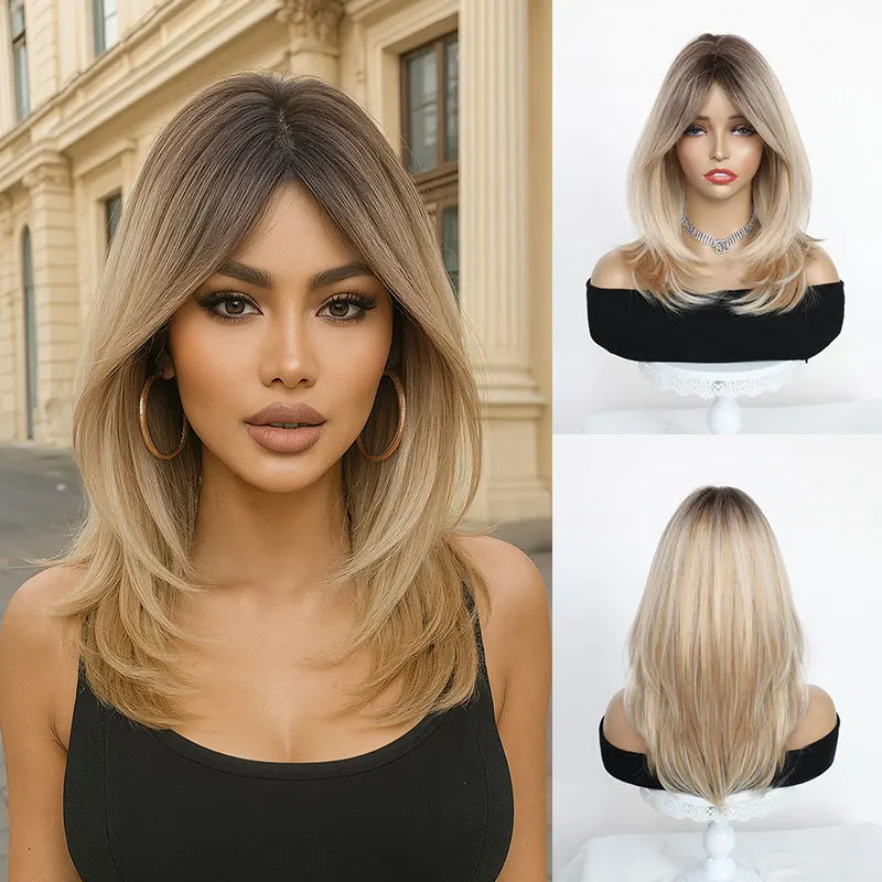 

New hot-selling deep gold color eight-character bangs high temperature silk rose mesh headgear European and American wig female