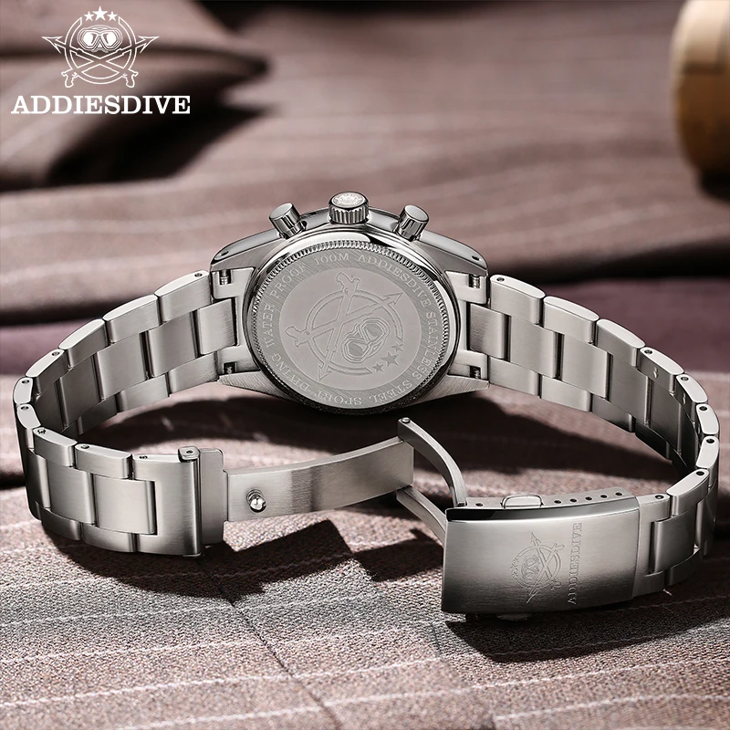 นาฬิกาข้อมือผู้ชาย ADDIESDIVE รุ่นใหม่ VK63 นาฬิกาควอตซ์โครโนกราฟ ขนาด 37 มม. หน้าปัดสีสันตัดกัน ตัวเรือนสแตนเลสกันน้ำ เรืองแสง นาฬิกาหรู