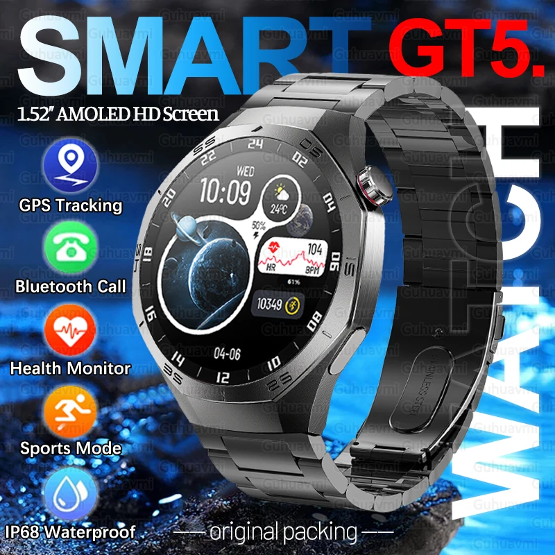 

2025 New GT5 Pro Smart Watch Men 1.52" AMOLED Screen GPS Motion trajectory IP68 Waterproof Heart Rate Bluetooth Call SmartWatch