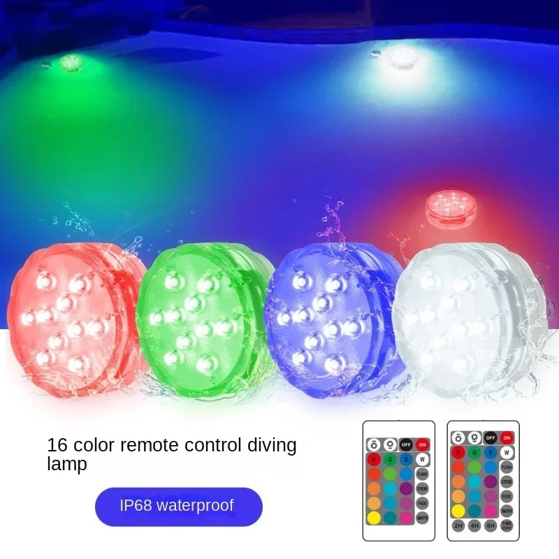 Subaquático Submersível RGB LED Light, Bateria Powered Night Lamp, Jardim Luzes de piscina, Festa de casamento, Vaso, 10LEDs