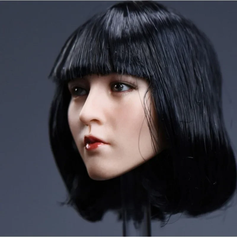 1/6 Scale Black Hair Head Carved Asia Beauty Head Sculpt Model for 12'' Action Figures PH Wheat Skin Body Accessory Toys