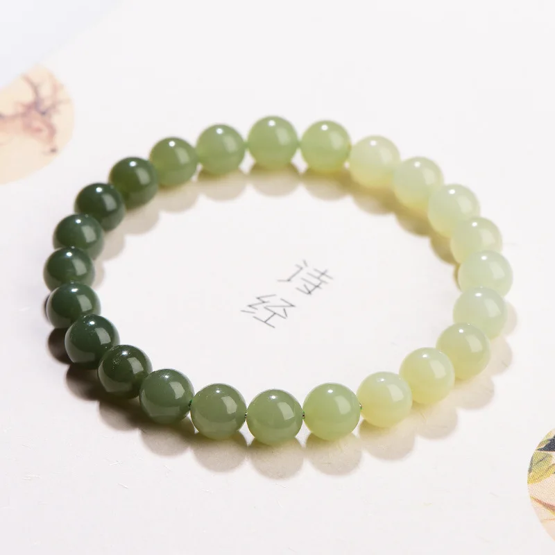 Natural Green Jade A Nephrite Round Beads Bracelet 8mm Gemstone White Green Hetian Jade For Women Men Jewelry AAAAA