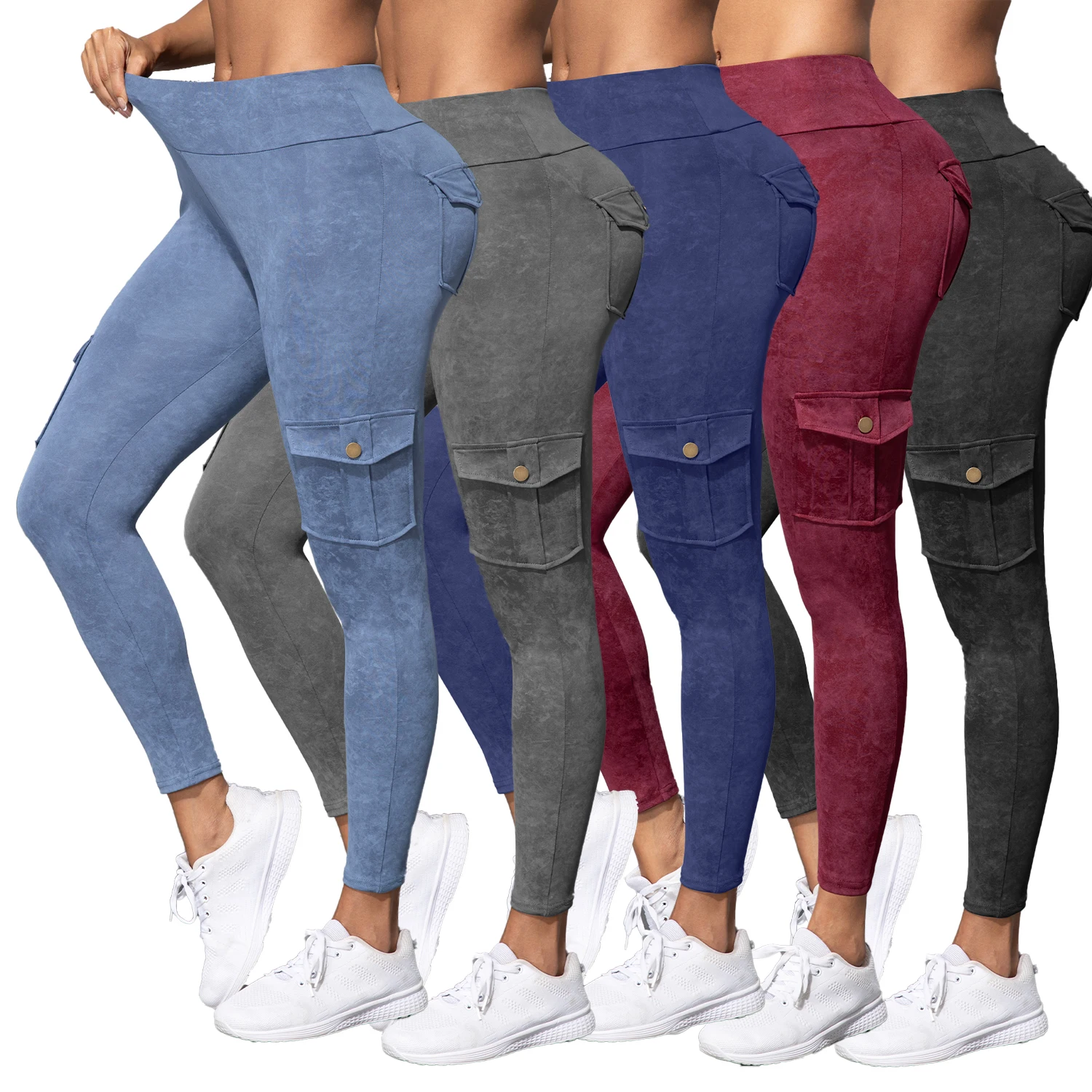 

Новинка 2025 года, женские леггинсы с карманами, однотонные швы, повседневные брюки для йоги, бега и тренировок, леггинсы с высокой талией, подтягивающие бедра