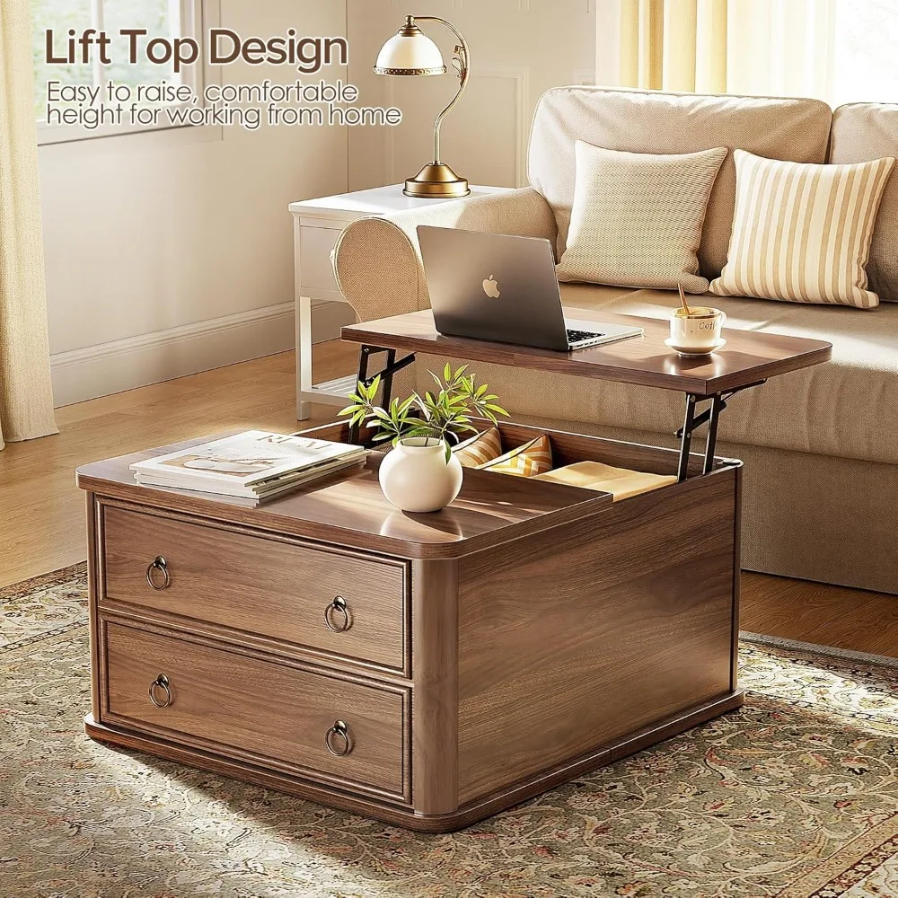 31.5 طاولة قهوة قابلة للرفع مع مساحة تخزين، طاولة قهوة مربعة مع رفع في غرفة المعيشة طاولة قهوة مزرعة كبيرة الحجم #3