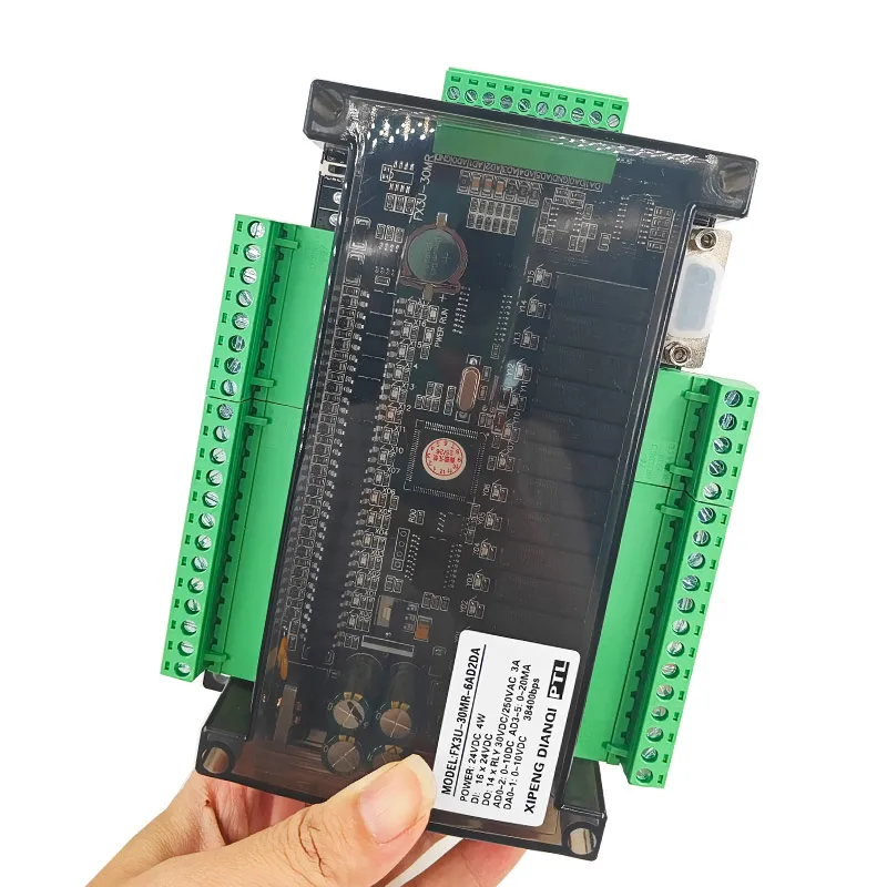 

FX3U 30MR 32MT PLC Industrial Control Board - 38400bps Relay Transistor Controller with RS232 RS485 6AD 2DA Features