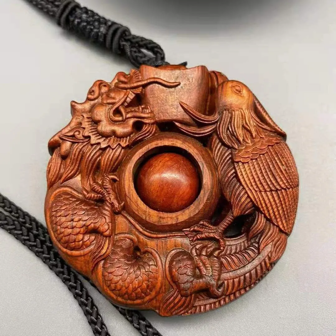 Dragon Phoenix Double Sided Spinning Bead African Small Leaf Blood Sandalwood DIY Jewelry Charm Collectible Craft Accessory Gift
