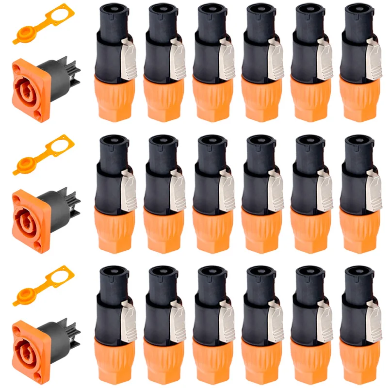 IP65 Waterproof Orange Power Plug Socket 20A Aviation Plug 3Pins Powercon Connector for Stage Beam Light Power Cord Led Display