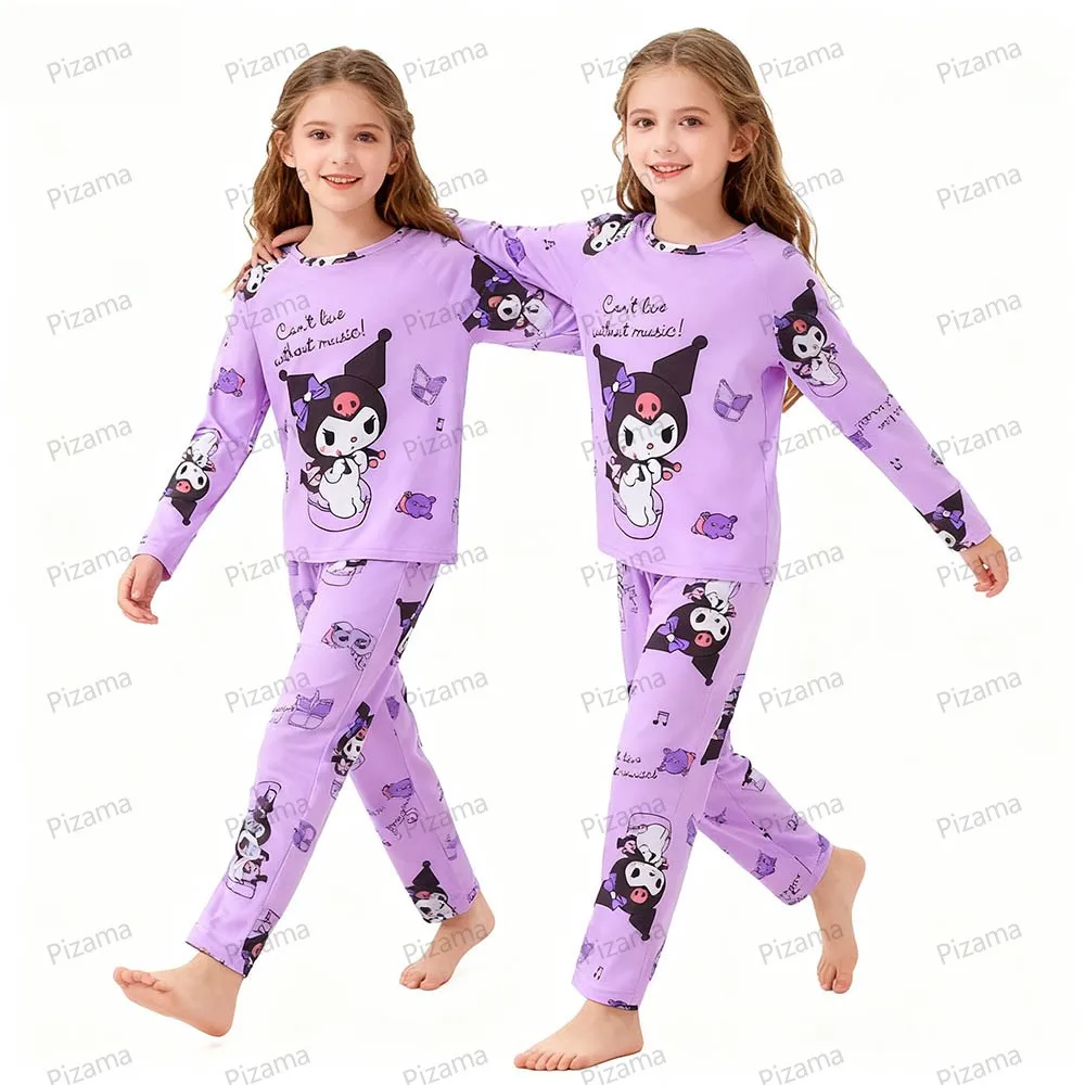 طقم بيجامات كورومي كارتونية للأطفال - ملابس نوم بأكمام طويلة للفتيات - بيجامات سانريو اللطيفة والمريحة للأطفال البنات ملابس منزلية
