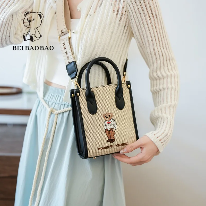 Beibaobao 2024 Summer New Women's Bag Versatile Casual Fashion Small Handbag Female Bags Embroidered Little Bear Crossbody Bag