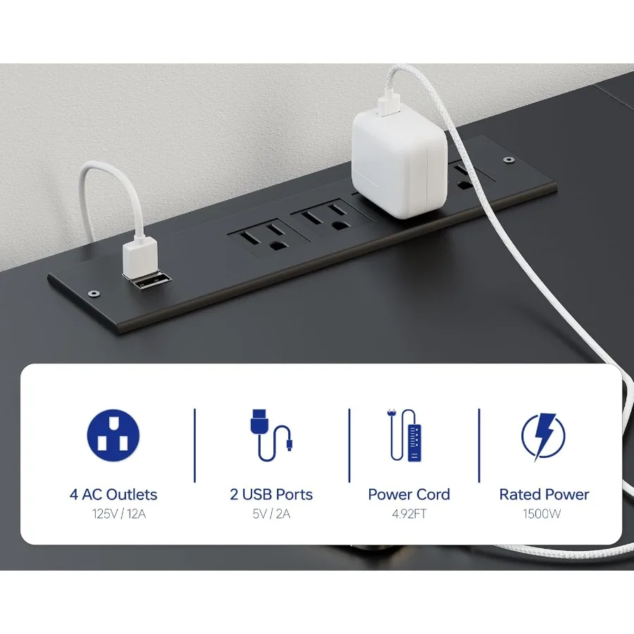 71 Inch Large UShaped Corner Computer Desk with Builtin Power Outlets for Home Office and Gaming Workspaces Modern Grey Design