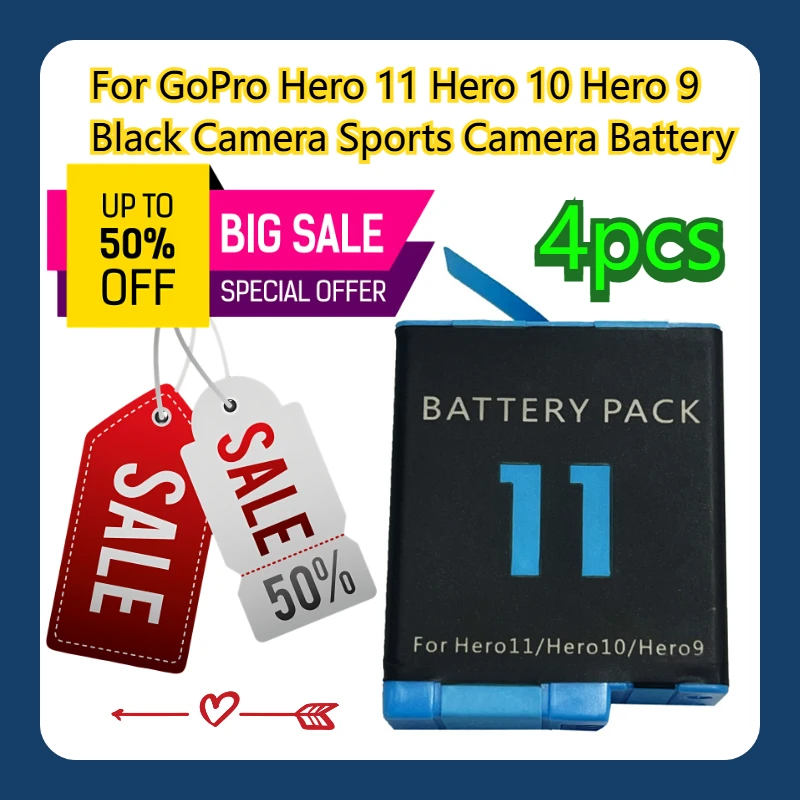 

For GoPro Hero 11 Hero 10 Hero 9 Black Camera Sports Camera Battery 4pcs