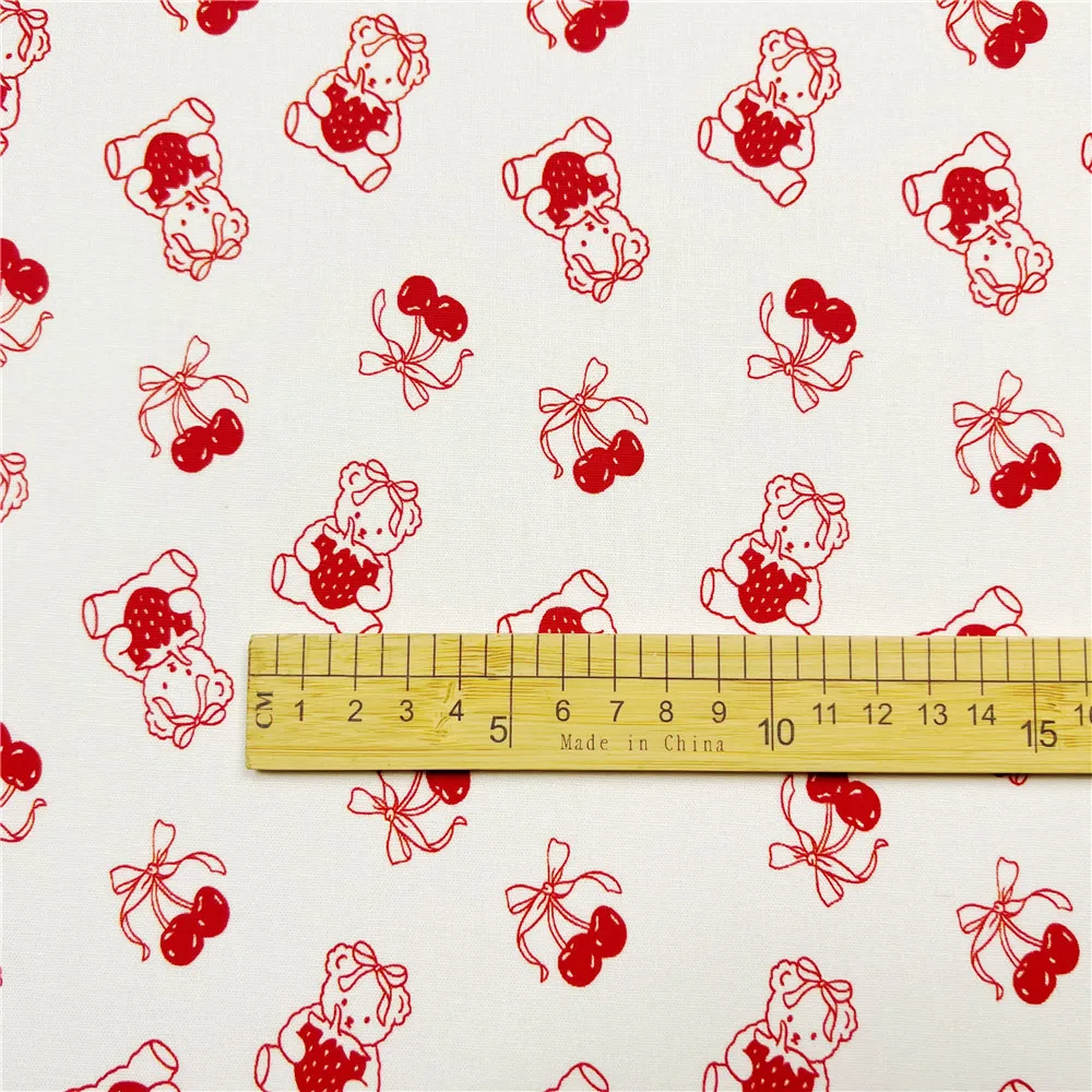 Cream base cherry strawberry bear Cotton Fabric for Kids Clothes Home Textile Slipcover Sewing Quilting DIY Needlework Material