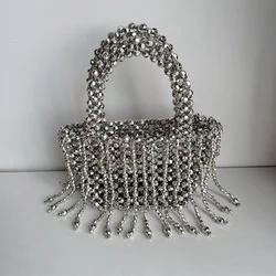 Handmade Silver Beaded Bags For Women Handbags Tassel Fashion Trend Beach Vacation Beading Phone Clutch Party Bags