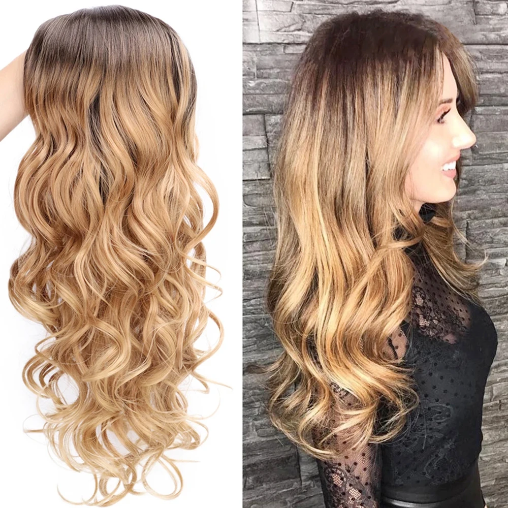 

Длинный волнистый льняной золотой парик для женщин 65-70 см, синтетические парики, высокотемпературные шелковые вьющиеся парики для повседневной вечеринки, косплей