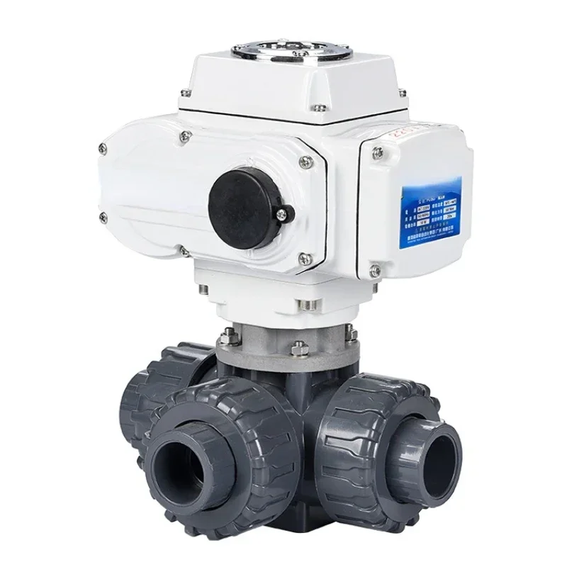 On-off, modulating control 3 way electric ball valve for DN15-DN50 PVC UPVC 3 way ball valve