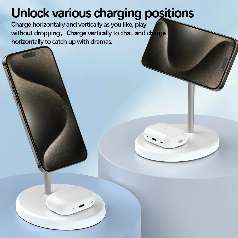Magnetic 2 in 1 Wireless Charger Stand For MagSafe iPhone 16 15 14 13 12 Pro Max AirPod Pro2 Fast Phone Charging Station Holder image 6