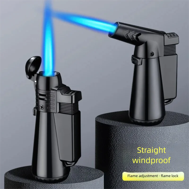 Bend straight head cylindrical straight jet blue flame small spray gun metal windproof welding gun lighter