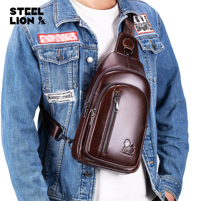 

Cowhide single-shoulder cross-body large capacity men's chest bag leather large capacity fashion single-shoulder backpack