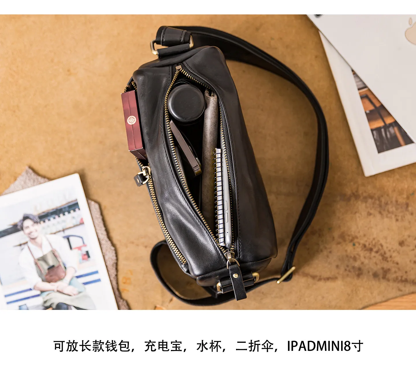 PNDME-Organizer handgefertigte Vintage-Umhängetasche aus echtem Leder für Herren, lässige Pendler-Luxus-Umhängetasche aus echtem Rindsleder. – Detail 5