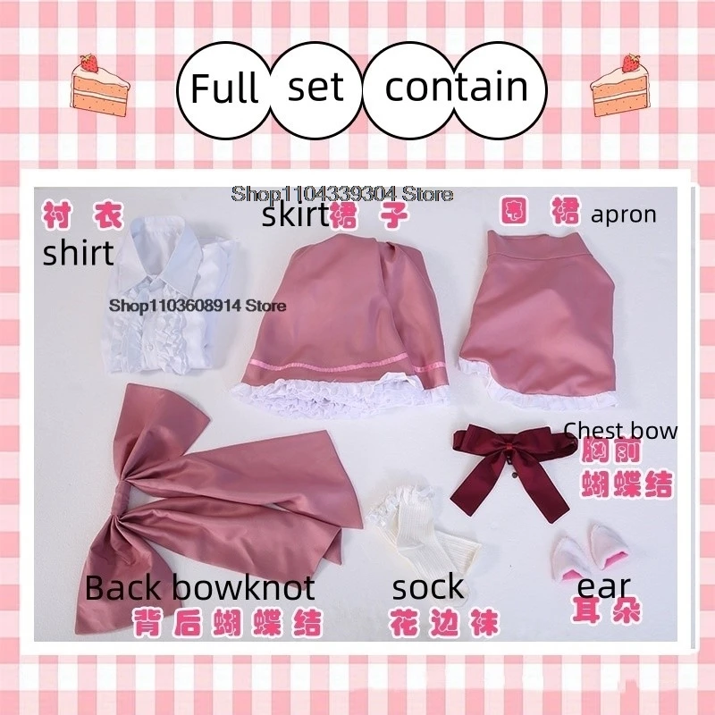 Anime Chobits Chi Costume Cosplay Parrucca Chi Abito da cameriera rosa Accessori Lolita Donna Sexy Kawaii Abito da festa di compleanno di Halloween