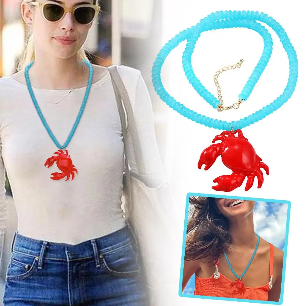 New Beaded Pendant Crab Necklace Enamel Crab Boho Style Handmade Necklace Childishness Design Beach Necklace Summer Accessory