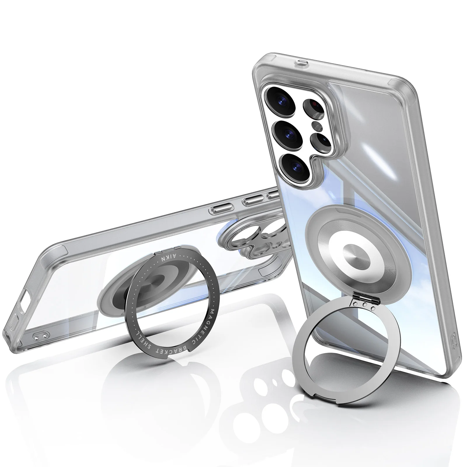 Transparent Frosted Silicone Frame Magnetic Rotating Ring Bracket Case For Samsung Galaxy S26 Ultra Plus Shockproof Hard Cover