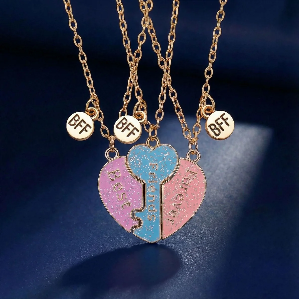3Pcs Creative Love Key Magnetic Necklace Romantic Sweet Best Friend Forever Three Piece Pendant Accessories Party Birthday Gift