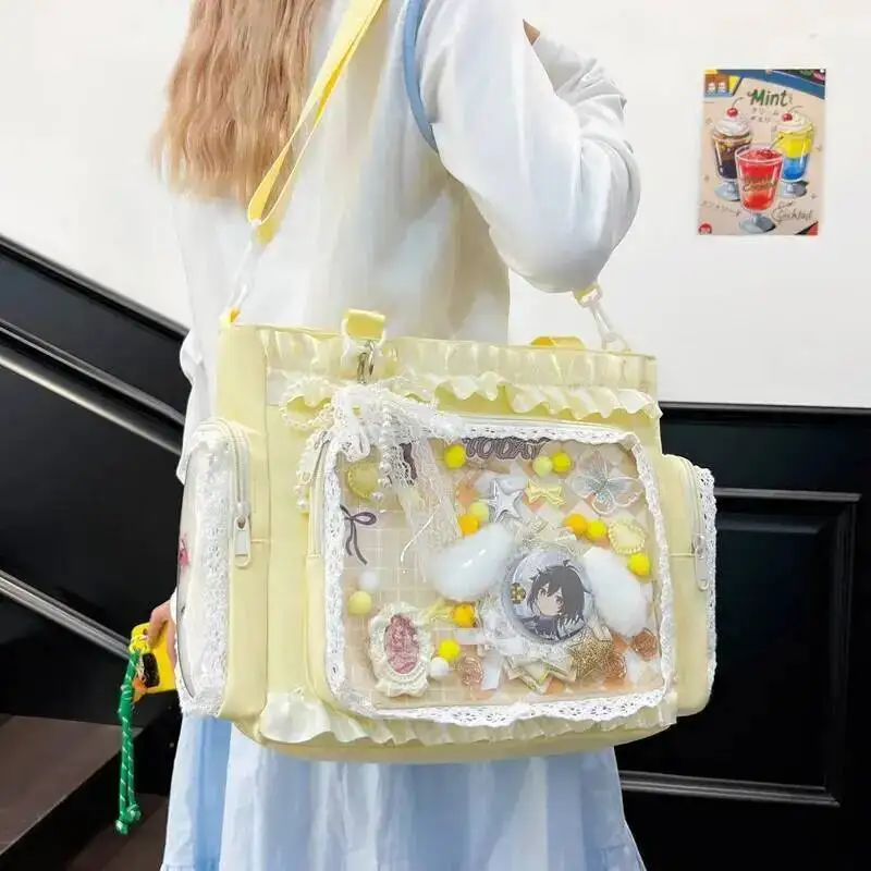 Y2k جديد الحلو Ita حقيبة كتف لوليتا فتاة شفافة حقيبة كروسبودي المرأة سعة كبيرة الدانتيل حمل حقيبة لطيف لتقوم بها بنفسك عرض حقيبة يد