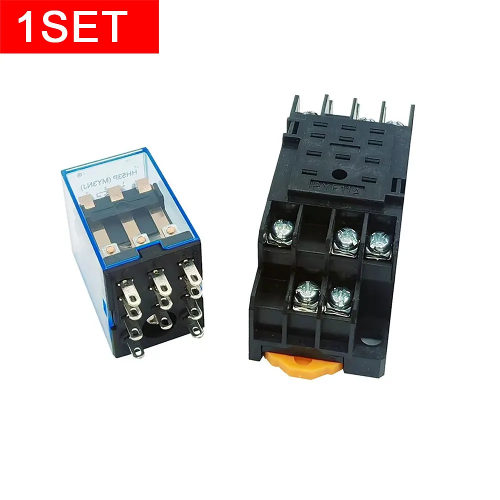 1Set Micro Mini Relay HH53P MY3NJ MY3 11-Pin DC AC 12V 24V 110V 220V 380V Coil MY3N-J General Intermediate Relay + Socket Base