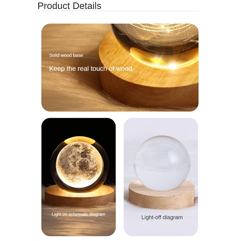 Crystal Ball Night Light With Base LED Table Lamp Lighted Stars Galaxy USB Power Warm Night Light For Kid