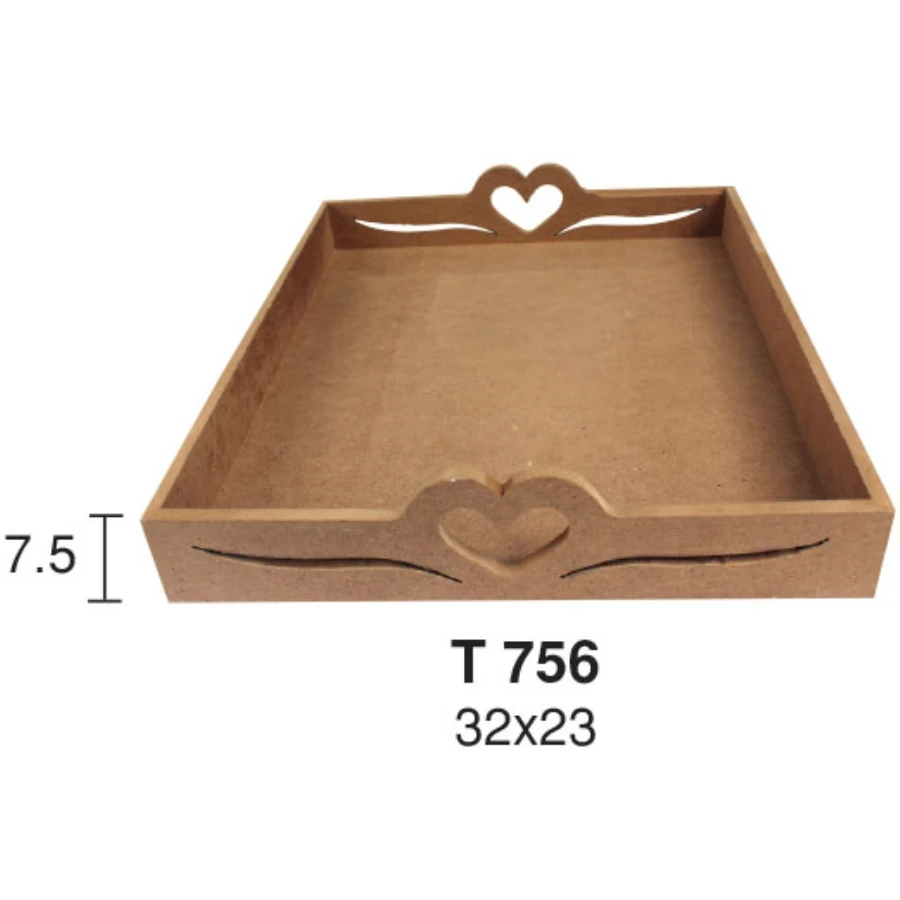 T756 Small Heart Tray, Can Be Painted Mdf Raw Wood Tray