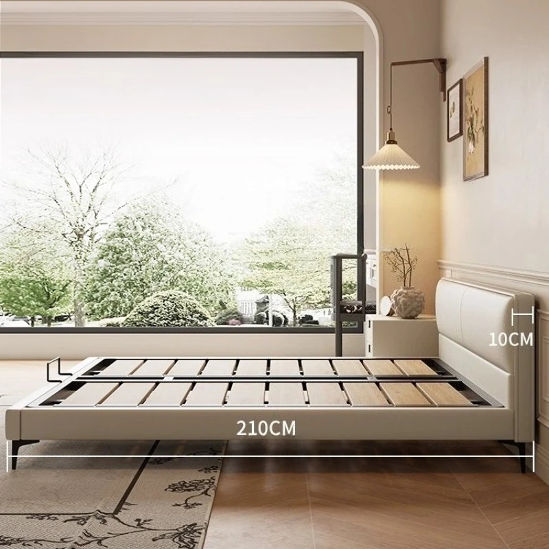 سرير جلدي، أثاث غرفة نوم بسيط وحديث، لوح رأسي قصير، سرير مزدوج مع مساحة تخزين، مسند ظهر ناعم يلبي نمطًا مختلفًا #4