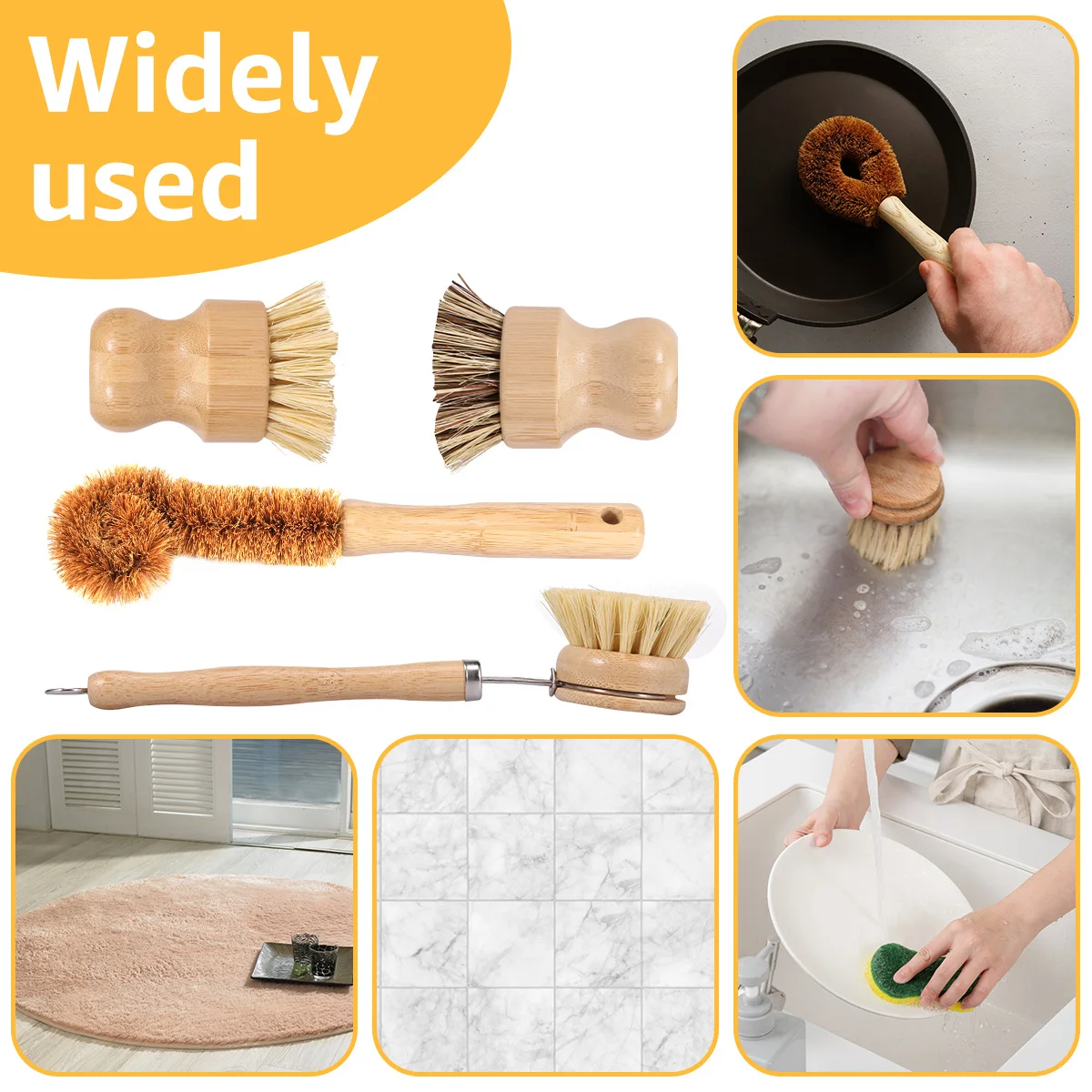 Dish Brush Made of Natural Bamboo Cleaning Brush Long Wooden Handle Kitchen Cleaning Tool Pots Pans Sink Washing Eco-Friendly