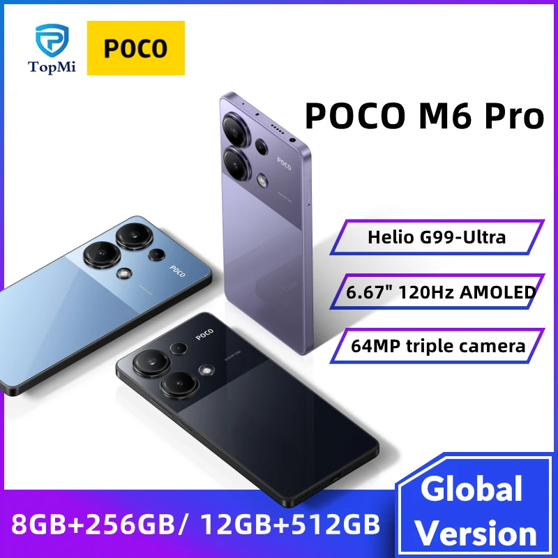 

POCO M6 Pro Global Version 8/256 12/512 Helio G99-Ultra 120Hz AMOLED 6.67" Display 64MP Camera M6Pro 67W Turbo Charging 5000mAh