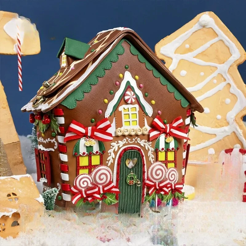 

Original handmade women's bags, gingerbread houses, Christmas cabins, cute handheld backpacks