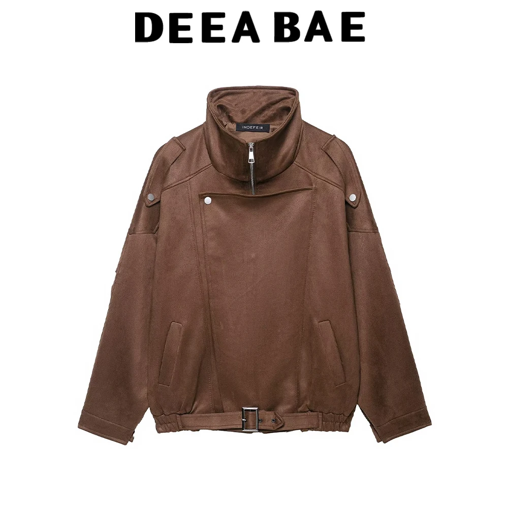 

DEEABAE Autumn New Women's Fashion Personalized Loose Work Back Zipper Deer Skin Velvet Jacket Coat