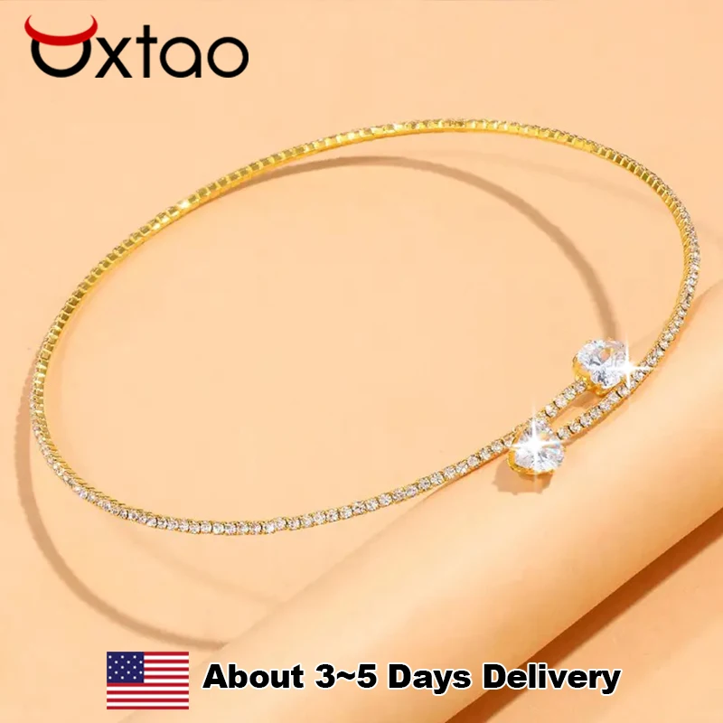 

OXTAO сверкающее муассанитовое колье-чокер с сердечком, женские украшения, стерлинговое серебро 925 пробы, цепочка на ключицы, ожерелье, подарок на вечеринку