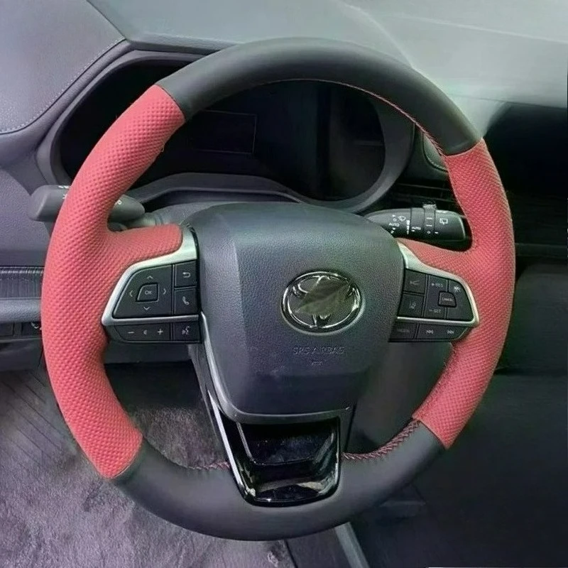 Hand Stitched renovation Non-slip black peach wood color leather car Steering wheel cover For Toyota Lu Fang Wylfa  2022-2026
