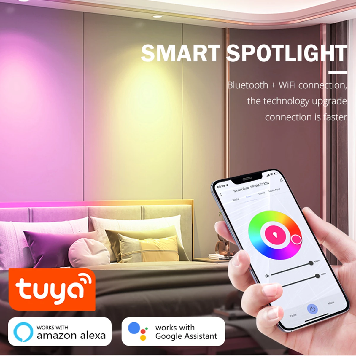 Bombilla LED inteligente con WiFi, lámpara regulable con Control por voz, funciona con Smart Life, Alexa, asistente de Google Home, Tuya E27/E14/GU10