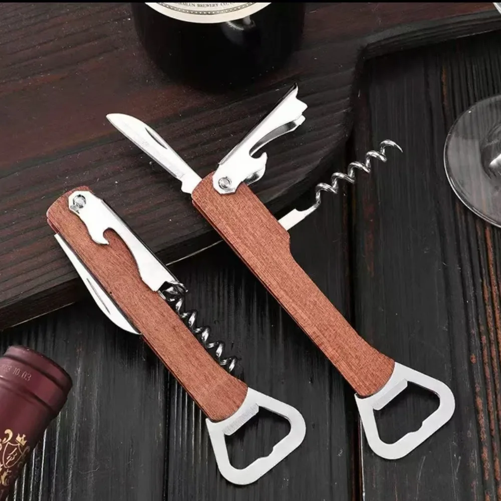 다기능 와인 맥주 병따개 전문 웨이터 코르크 따개 인체 공학적 나무 그립 휴대용 나사 코르크 따개 주방 바