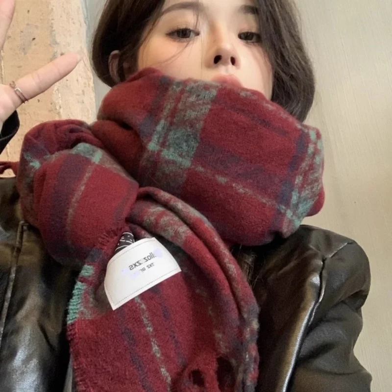 New2024 Cashmere Plaid Scarf Fashion Soft Solid Winter Thicken Big Shawl Women Wrap Bandana Pashmina Tassel Blanket Neckerchief
