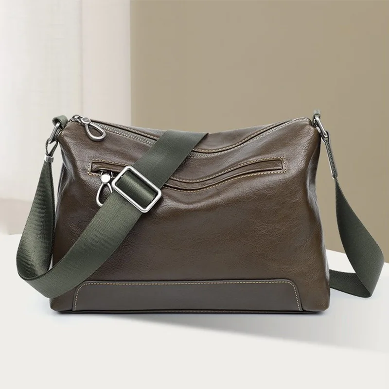 New Genuine Leather Men's Crossbody Bag Soft Casual Shoulder Bag Large Capacity Messenger Purse for Daily Travel Work