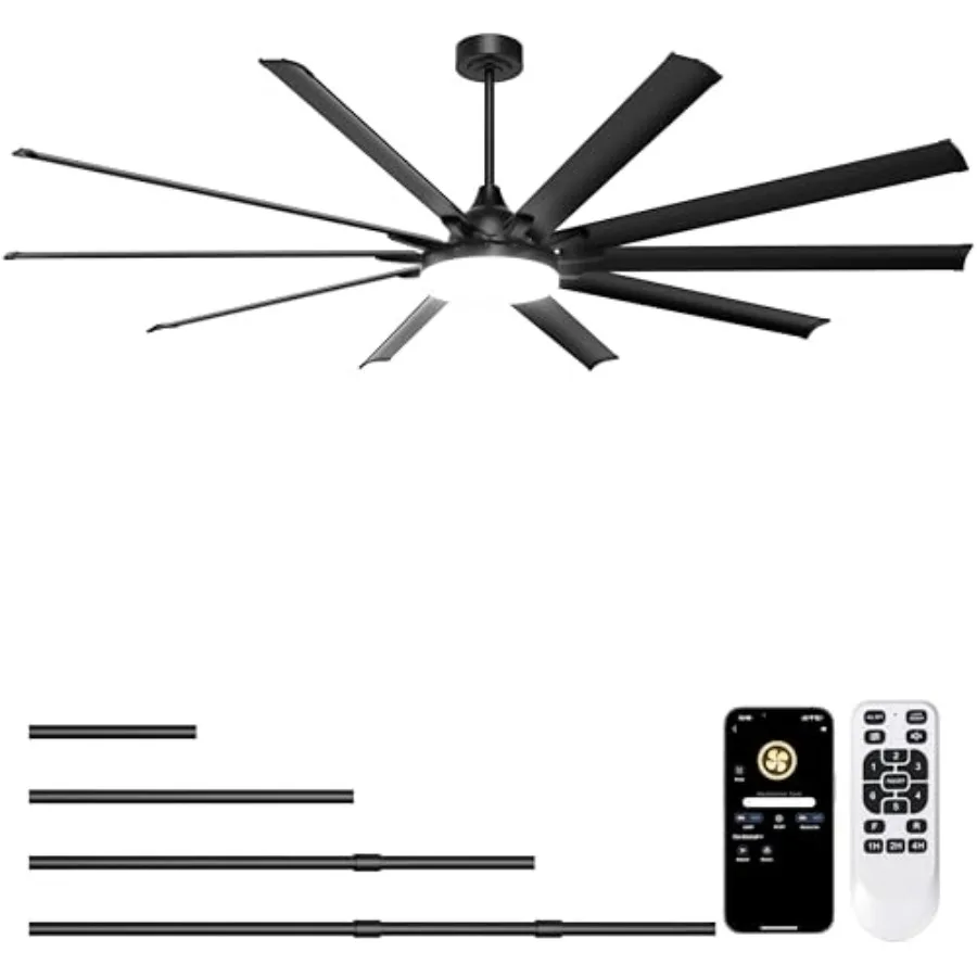 

96'' Industrial Ceiling Fan with Bright Lights - Remote/APP Control, High CFM, Extra Large Shop Ceiling Fan for Covered Outdoor