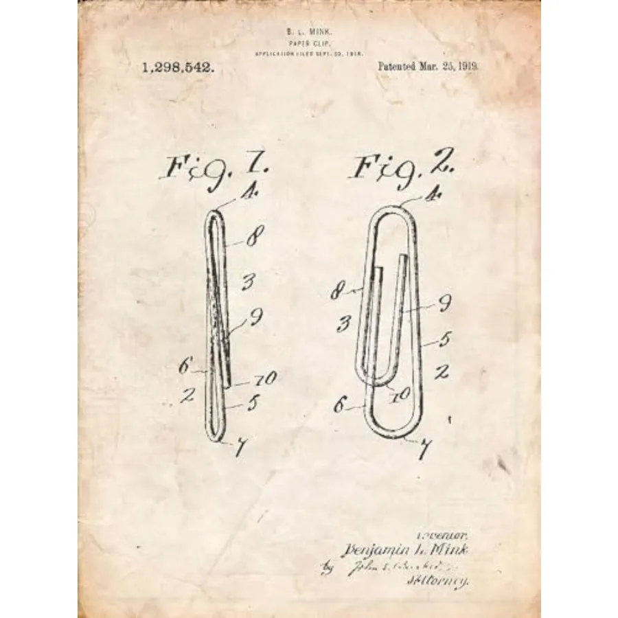 

PP165- Vintage Parchment Paper Clip Patent Poster Poster Print - Cole Borders 18 x 24