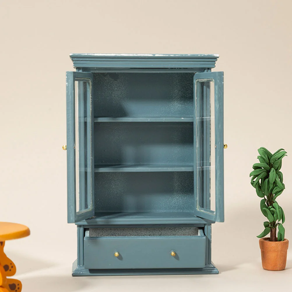 Modèle de mini bibliothèque en bois pour enfants, étui en verre, armoire de simulation, meubles miniatures, décorations de jouets