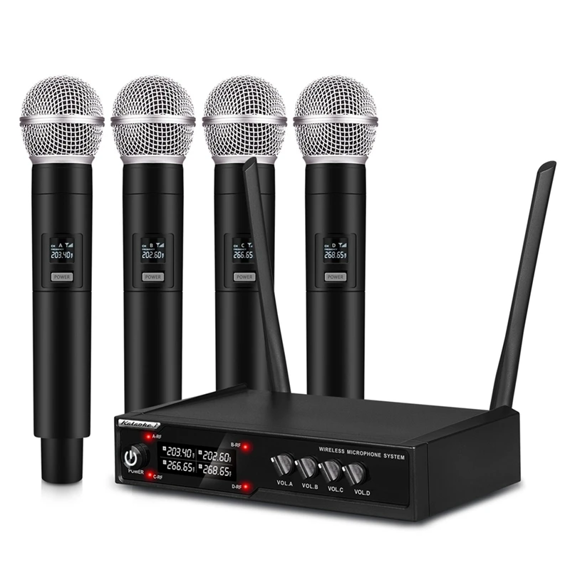 VM304 Audio 4-Channel Wireless Microphone System Handheld Mic 80M Range For Karaoke Speech Singing Portable Set EU Plug Durable