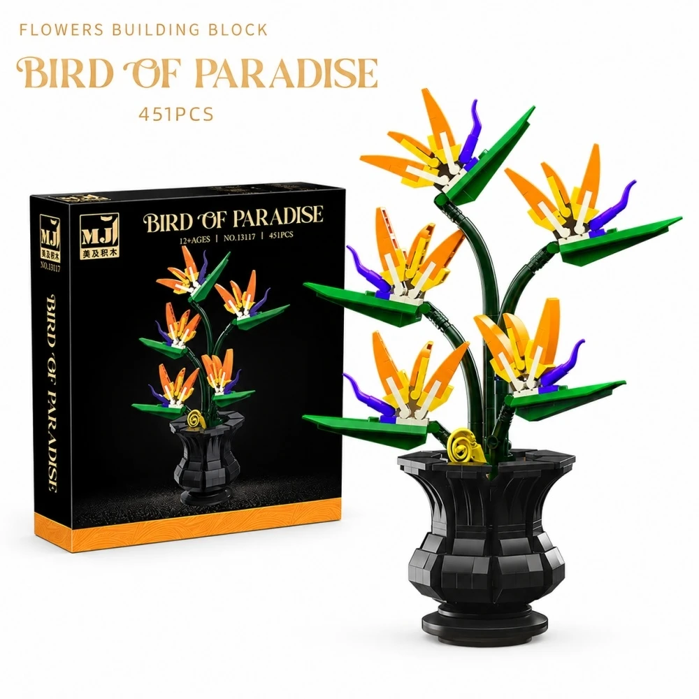 Bird Of Paradise Bonsai Building Blocks, 451Pcs Detailed Flower Bouquet Model, Eternal Plant Desktop Ornament Toy Gift