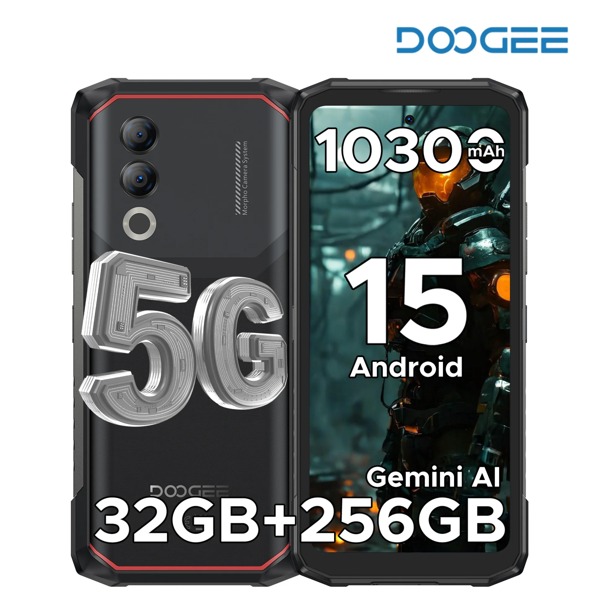 Téléphone robuste DOOGEE Blade20 Turbo 5G, 32 Go, 256 Go, écran HD+ de 6,6 pouces, Dimensity 7050, Android 15, Gemini Al, batterie de 10300 mAh, NFC, smartphone