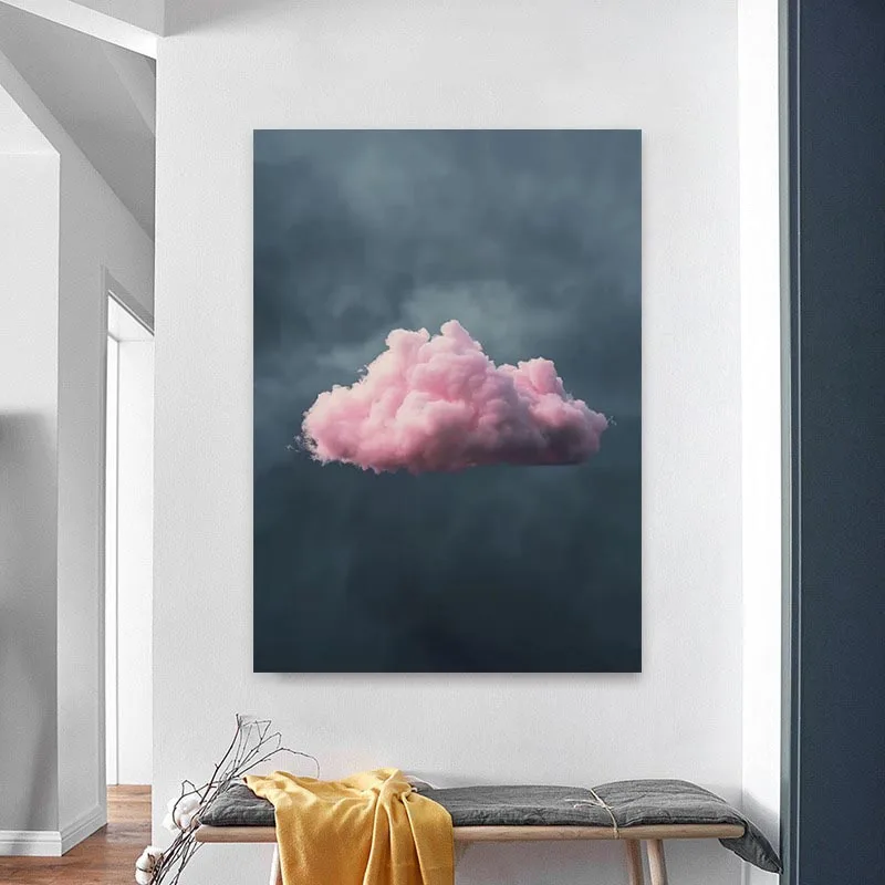 Emerald Green Cloud Wall Art, Aesthetic Wall Decor, Abstract Art Poster, Pink Cloud Art Wall Print, Surreal Cloud Artwork